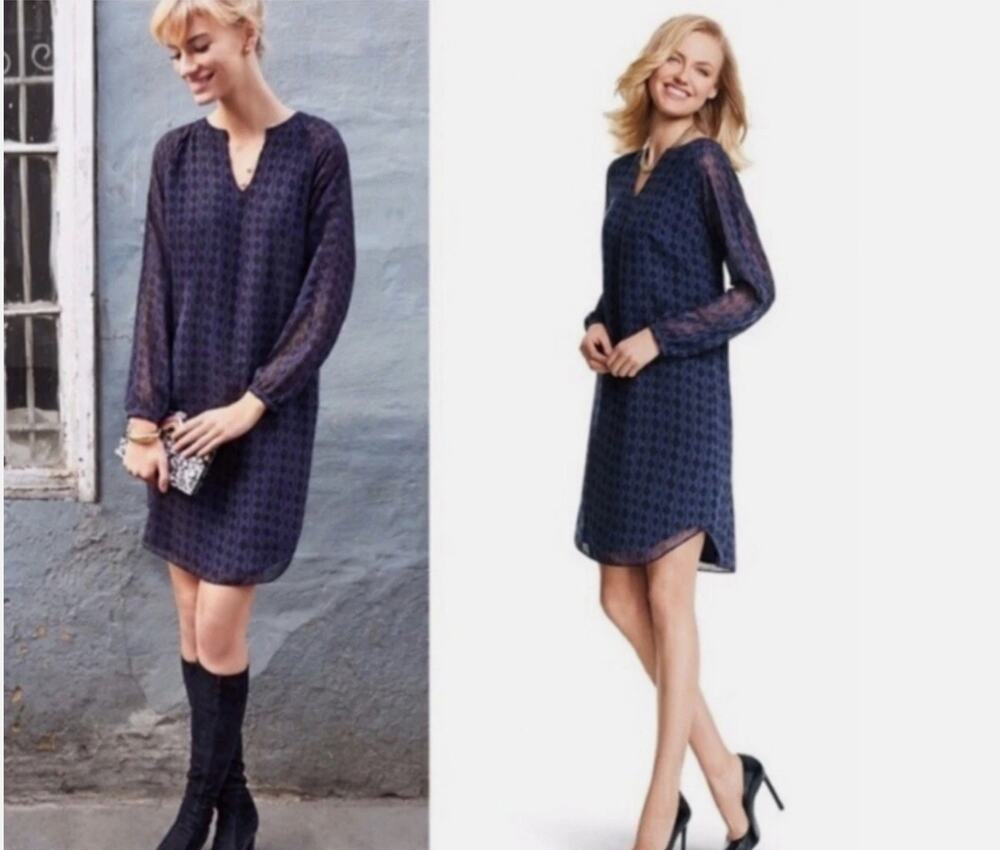 CAbi Harlequin Dress XL NWT Navy Black Sheer Sleeve Shift #3102 $119